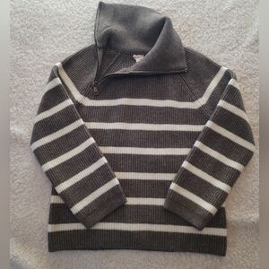Hem & Thread Olive and Cream Striped Cowl Neck Sweater Size S